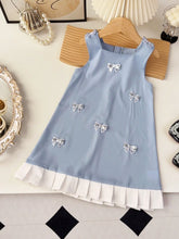 Young Girls Sweet Three-Dimensional Bow Sleeveless Hem Pleated Dress Suitable For Summer